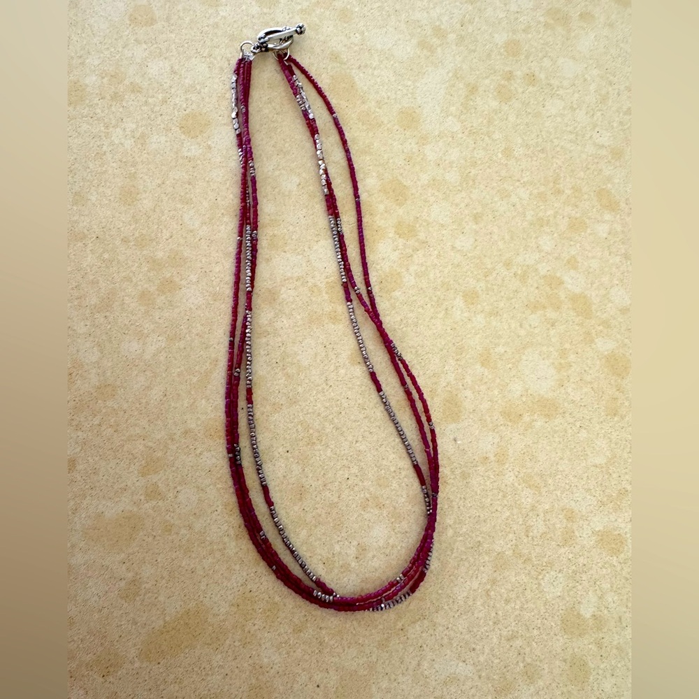 Multi layer necklaces burgundy and silver seed beads